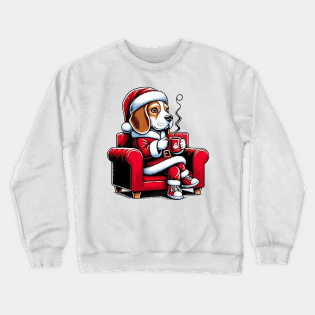 Beagle Dog Drinking Coffee Christmas Crewneck Sweatshirt by Graceful Designs